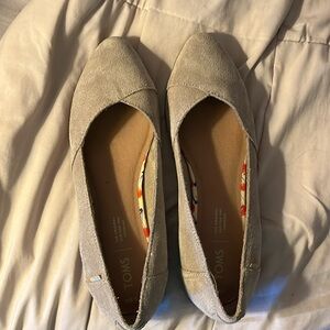 TOMS tan suede flats, size 8 1/2, worn once